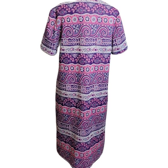 Vintage Dress Floral Paisley Purple Pink Korell Knits Zip Front With Bell 70s - Picture 8 of 10